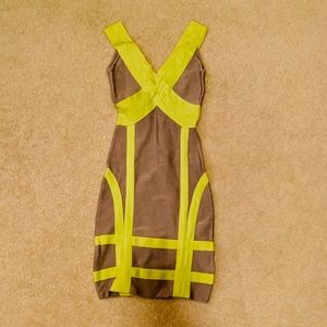 Bebe Neon Yellow Basket Bandage Cocktail Dress